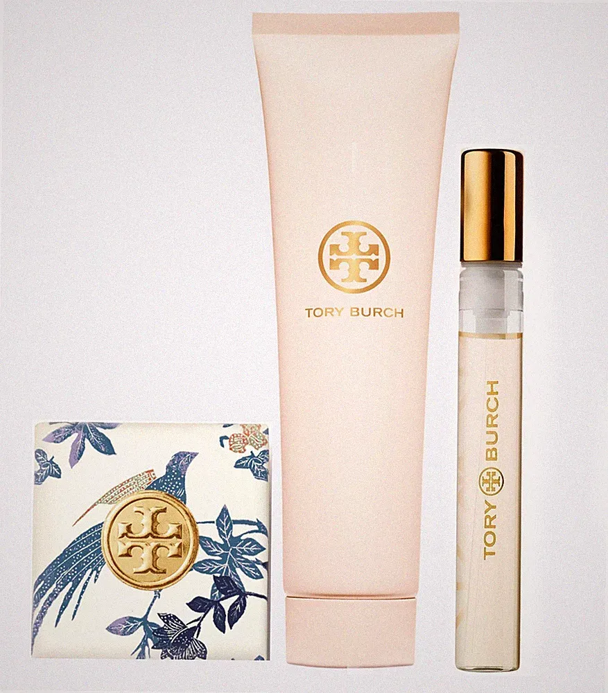 Tory Burch 0.14 oz Eau De Parfume Purse Spr,3.4 oz Body Lotion and Soap Gift Set