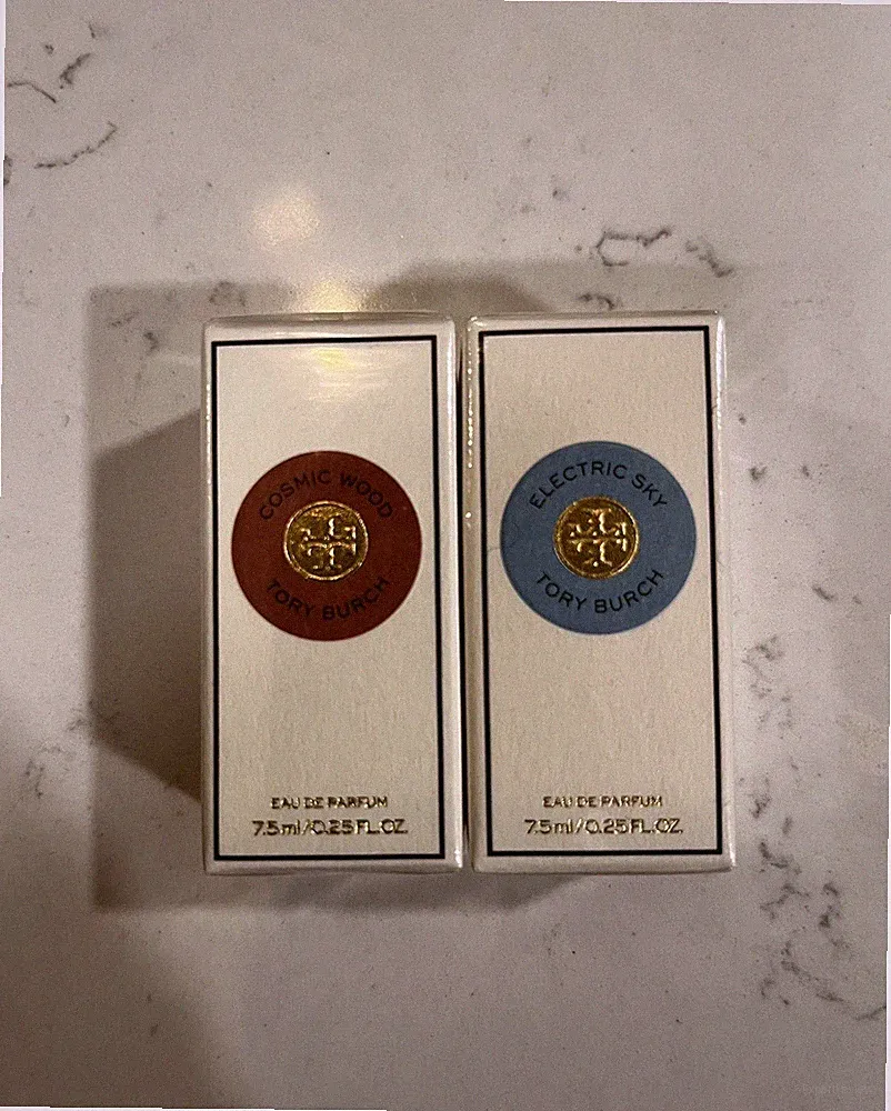 Tory Burch Fragrance Electric Sky Eau de & Cosmic Wood Perfume Sample 7.5ml Each