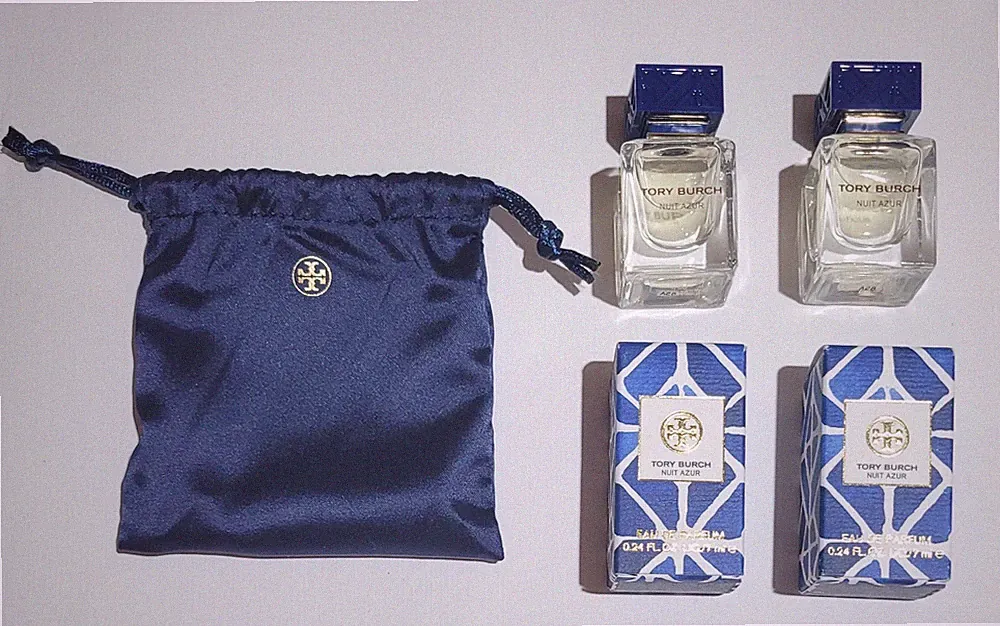 TWO New in Box Tory Burch NUIT Azur Azure Perfume Miniature Mini .48oz 14ml Bag